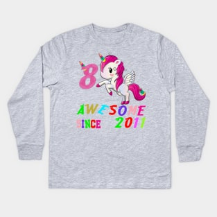 8 Years Old 8th Birthday Unicorn Dabbing Shirt Girl Party T-Shirt Kids Long Sleeve T-Shirt